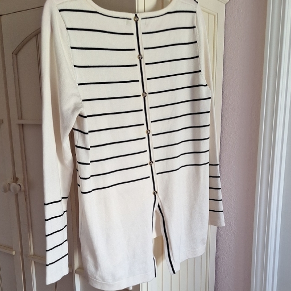 August Silk Black and White Striped Long Sleeve Button Back Top - Picture 2 of 14
